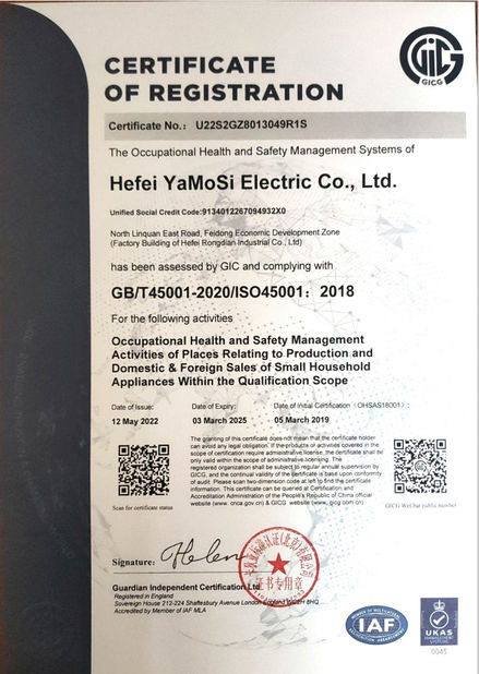 Chine Hefei Amos Electric Co., Ltd. certifications